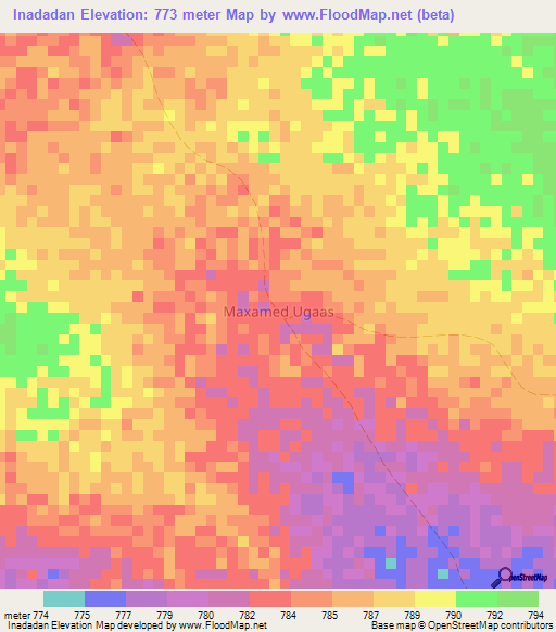 Inadadan,Somalia Elevation Map