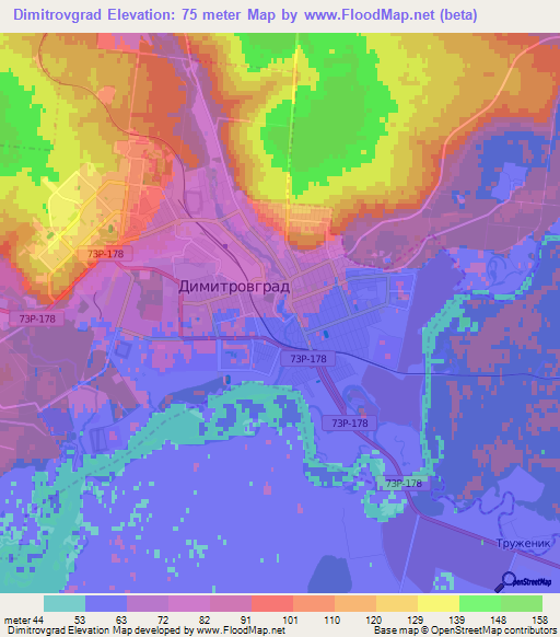 Dimitrovgrad,Russia Elevation Map