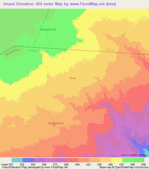 Imaud,Somalia Elevation Map