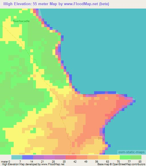 Illigh,Somalia Elevation Map