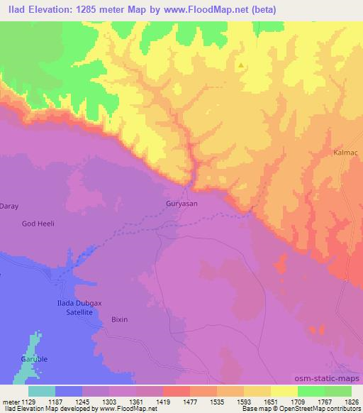 Ilad,Somalia Elevation Map