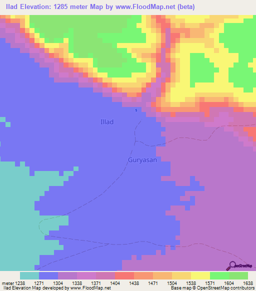Ilad,Somalia Elevation Map