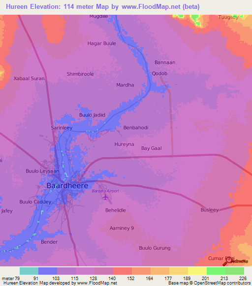 Hureen,Somalia Elevation Map