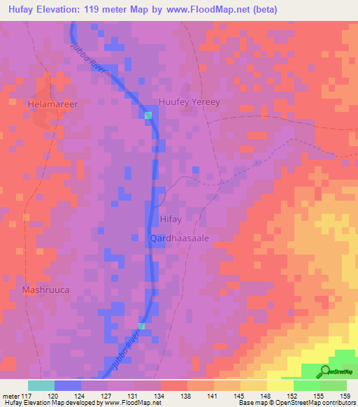 Hufay,Somalia Elevation Map