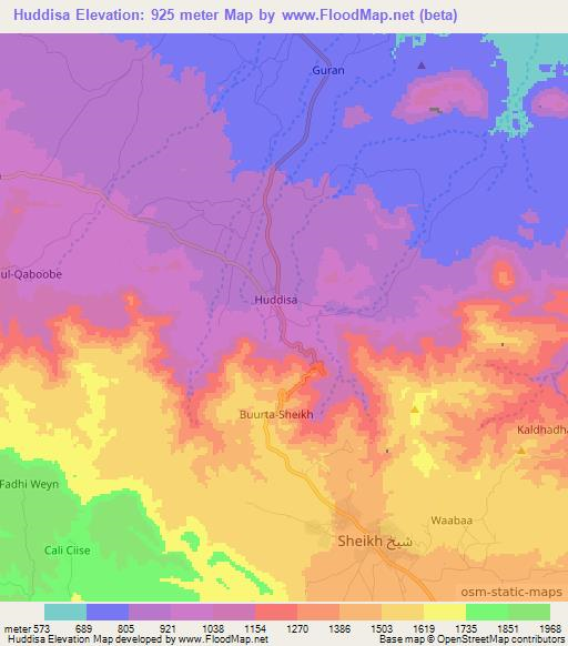 Huddisa,Somalia Elevation Map