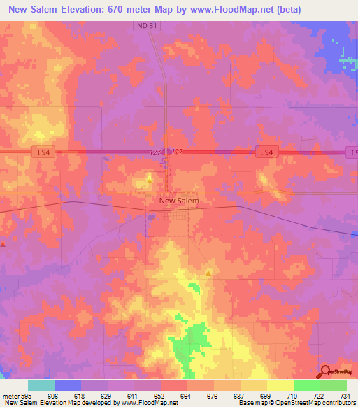 New Salem,US Elevation Map