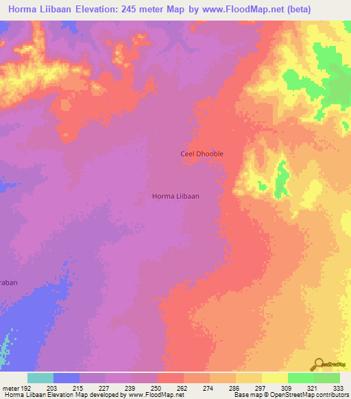 Horma Liibaan,Somalia Elevation Map