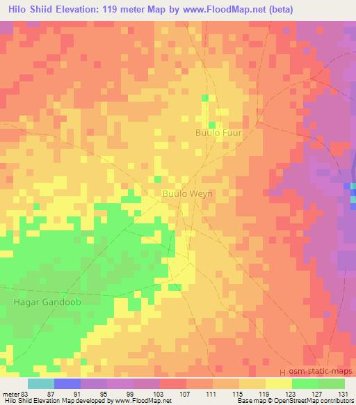 Hilo Shiid,Somalia Elevation Map
