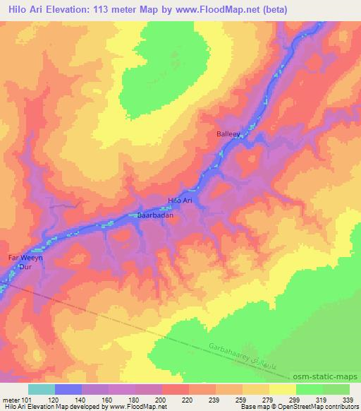 Hilo Ari,Somalia Elevation Map