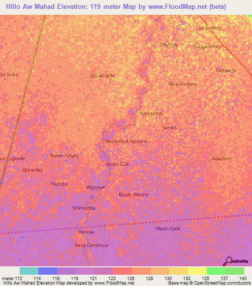 Hillo Aw Mahad,Somalia Elevation Map