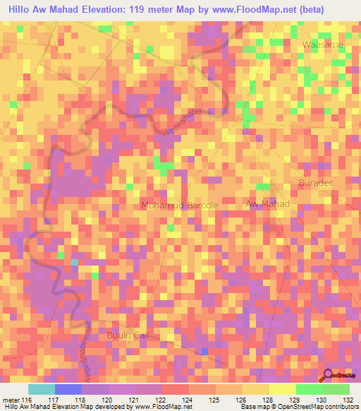 Hillo Aw Mahad,Somalia Elevation Map