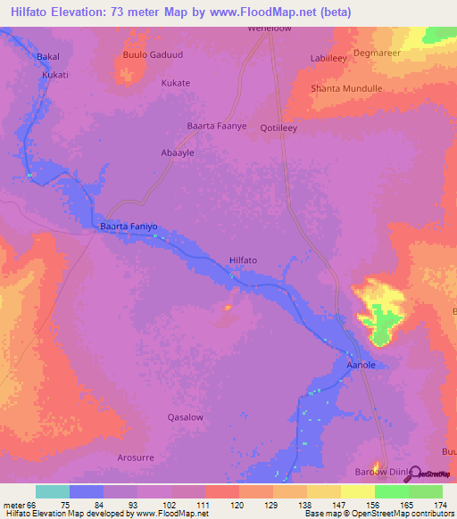 Hilfato,Somalia Elevation Map