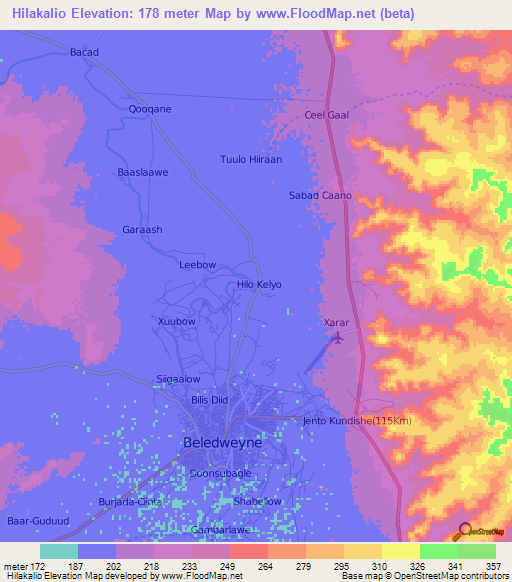 Hilakalio,Somalia Elevation Map