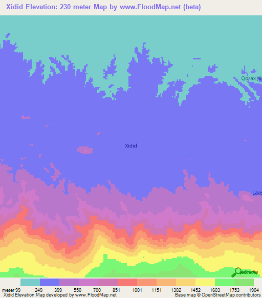 Xidid,Somalia Elevation Map