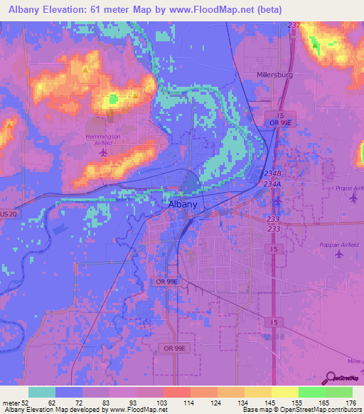 Albany,US Elevation Map