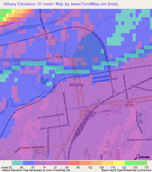 Albany,US Elevation Map