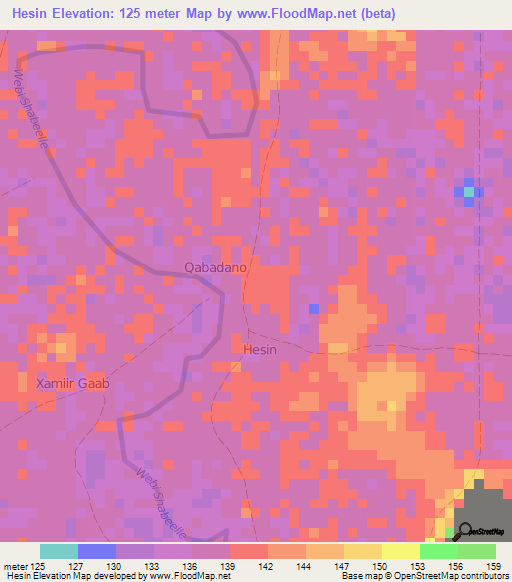 Hesin,Somalia Elevation Map
