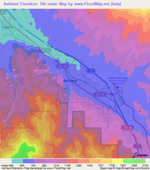Ashland,US Elevation Map
