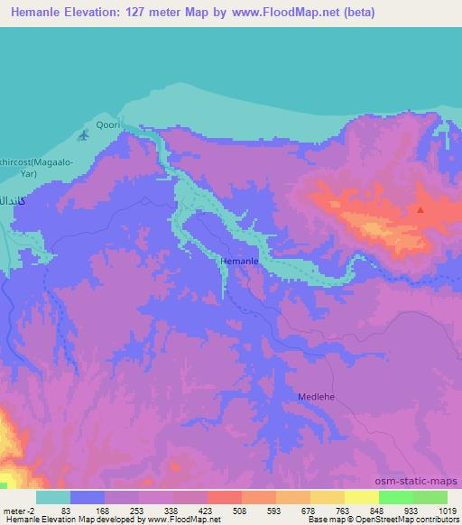 Hemanle,Somalia Elevation Map