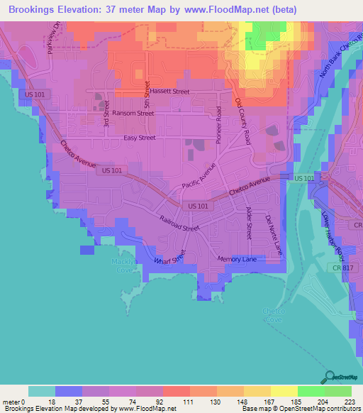 Brookings,US Elevation Map