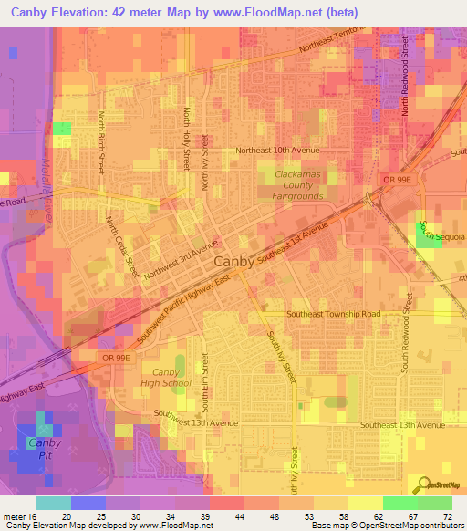 Canby,US Elevation Map