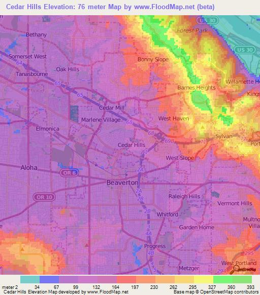 Cedar Hills,US Elevation Map
