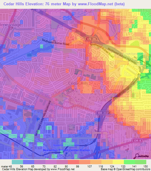 Cedar Hills,US Elevation Map