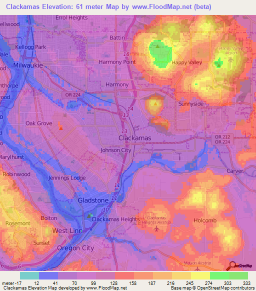 Clackamas,US Elevation Map