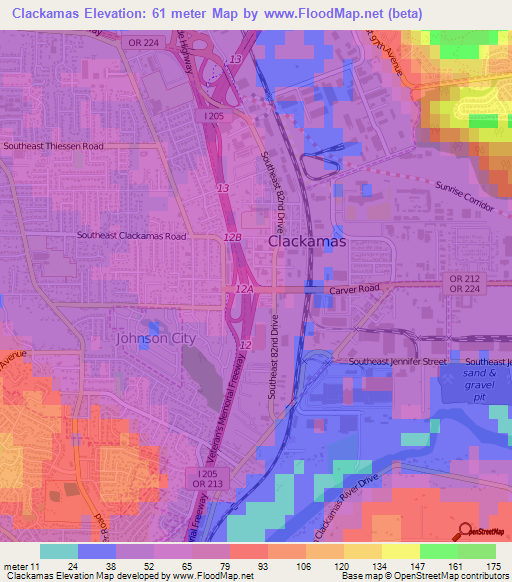 Clackamas,US Elevation Map