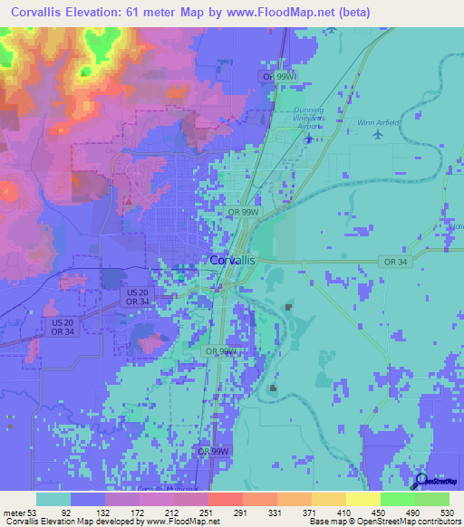 Corvallis,US Elevation Map