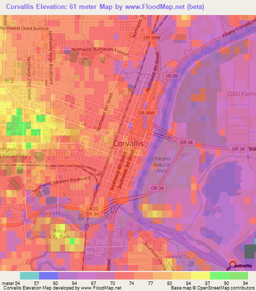 Corvallis,US Elevation Map