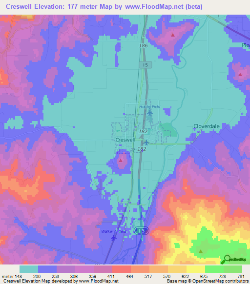 Creswell,US Elevation Map