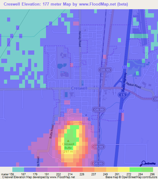 Creswell,US Elevation Map