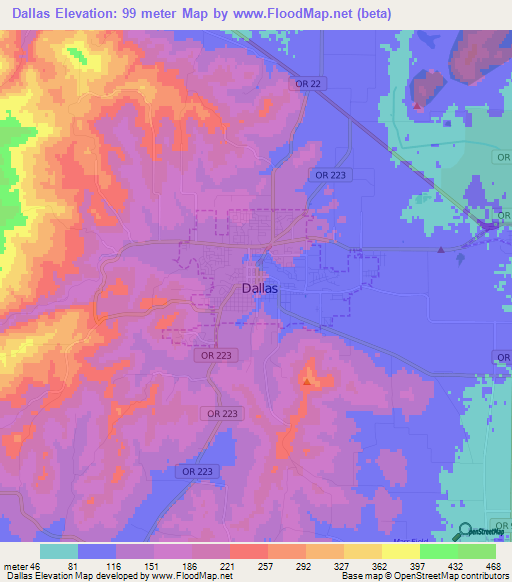 Dallas,US Elevation Map