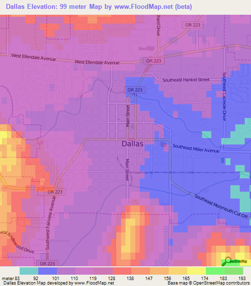 Dallas,US Elevation Map