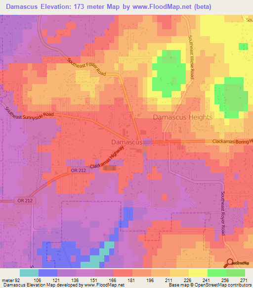 Damascus,US Elevation Map