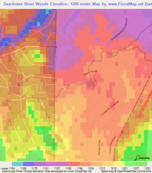 Deschutes River Woods,US Elevation Map