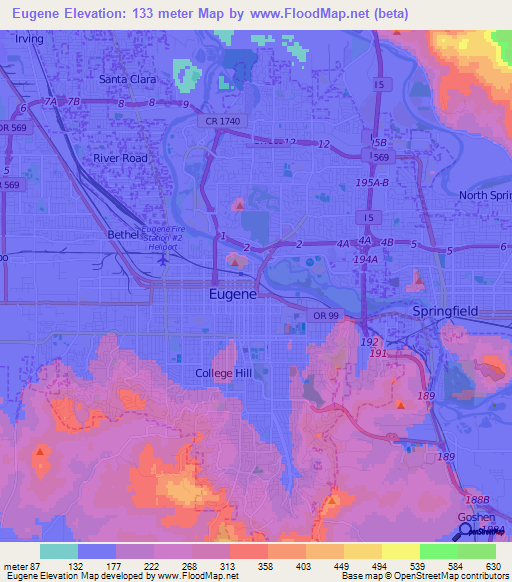 Eugene,US Elevation Map