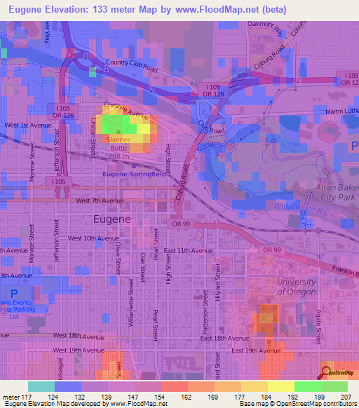Eugene,US Elevation Map