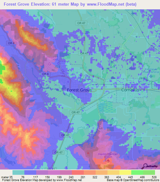 Forest Grove,US Elevation Map