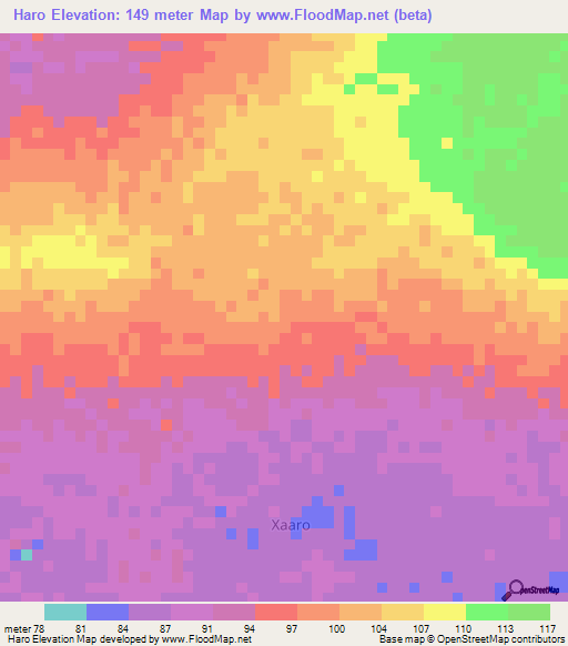 Haro,Somalia Elevation Map