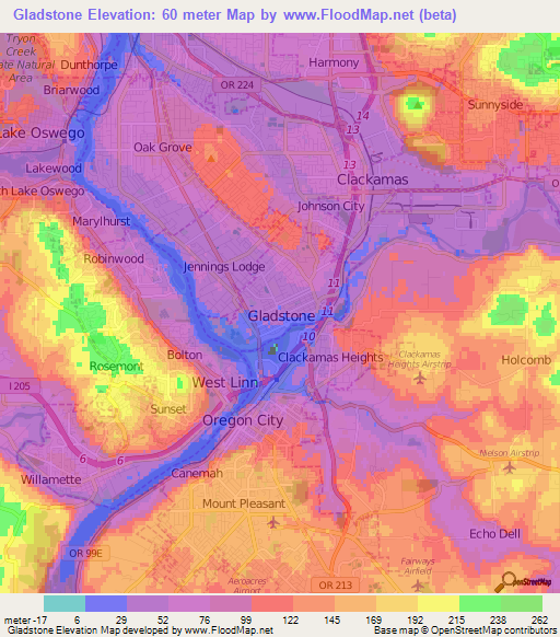 Gladstone,US Elevation Map