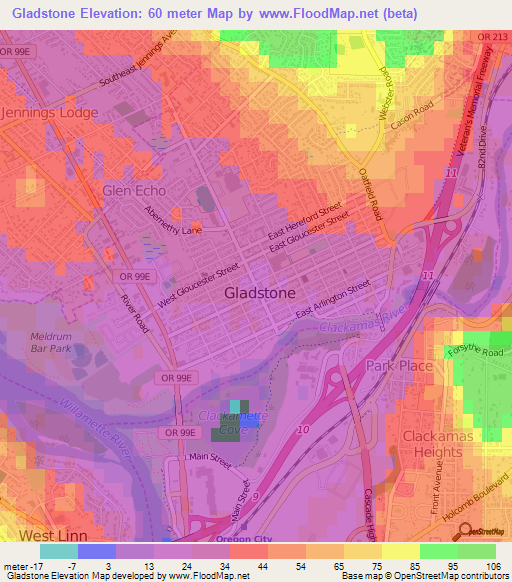 Gladstone,US Elevation Map