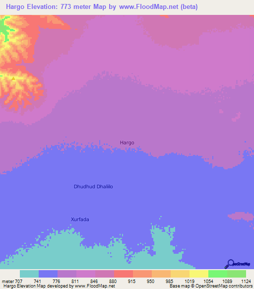 Hargo,Somalia Elevation Map