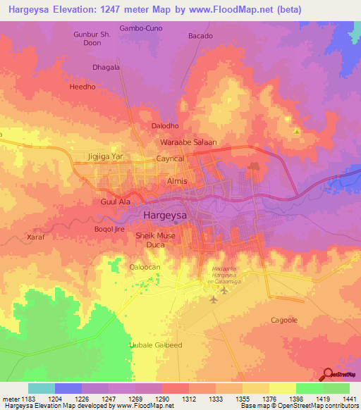 Hargeysa,Somalia Elevation Map