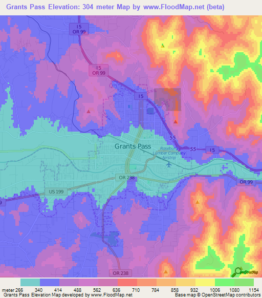Grants Pass,US Elevation Map
