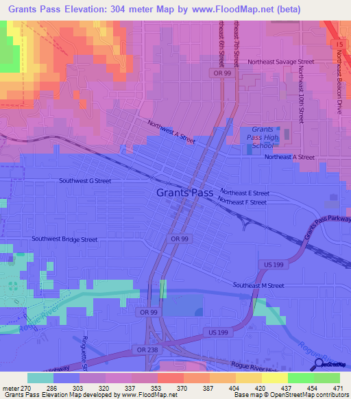 Grants Pass,US Elevation Map