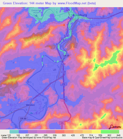 Green,US Elevation Map