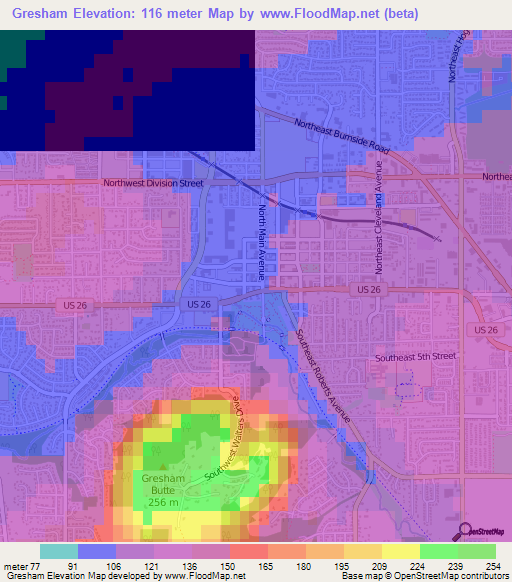 Gresham,US Elevation Map
