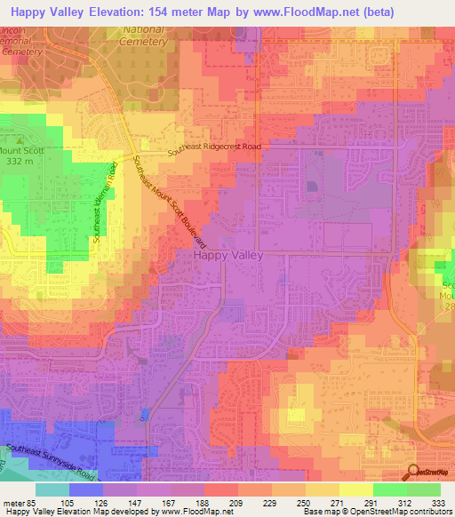 Happy Valley,US Elevation Map
